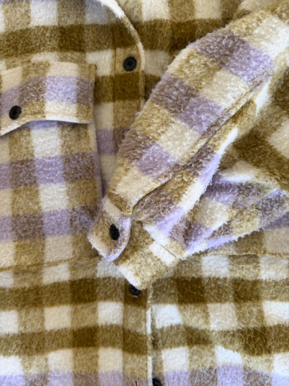 Zara Olive Green & Lavender oversized Teddy Checked Shacket - Picture 4 of 5